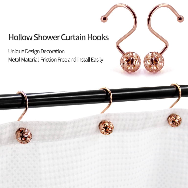 Vintage Floral Pink/Green Rose Shower Curtain Hooks – Set Of 13, Gold Finish