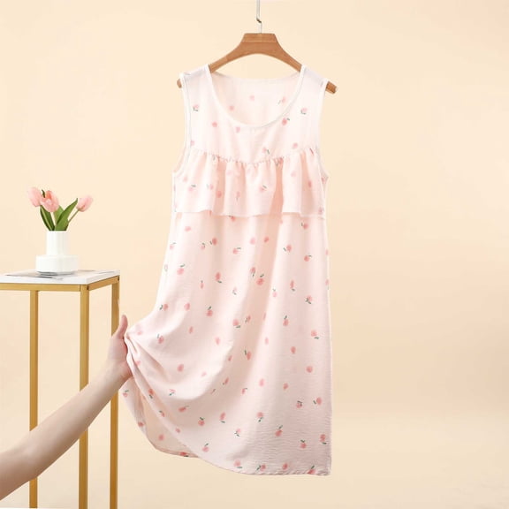 Taqqpue Plus Size Sleeveless Nightgowns for Women Cotton Soft Knee Length Night Gowns Sleepshirts Loose Fit Sleepwear Dress Casual Solid Color Scoope Neck House Dress Women