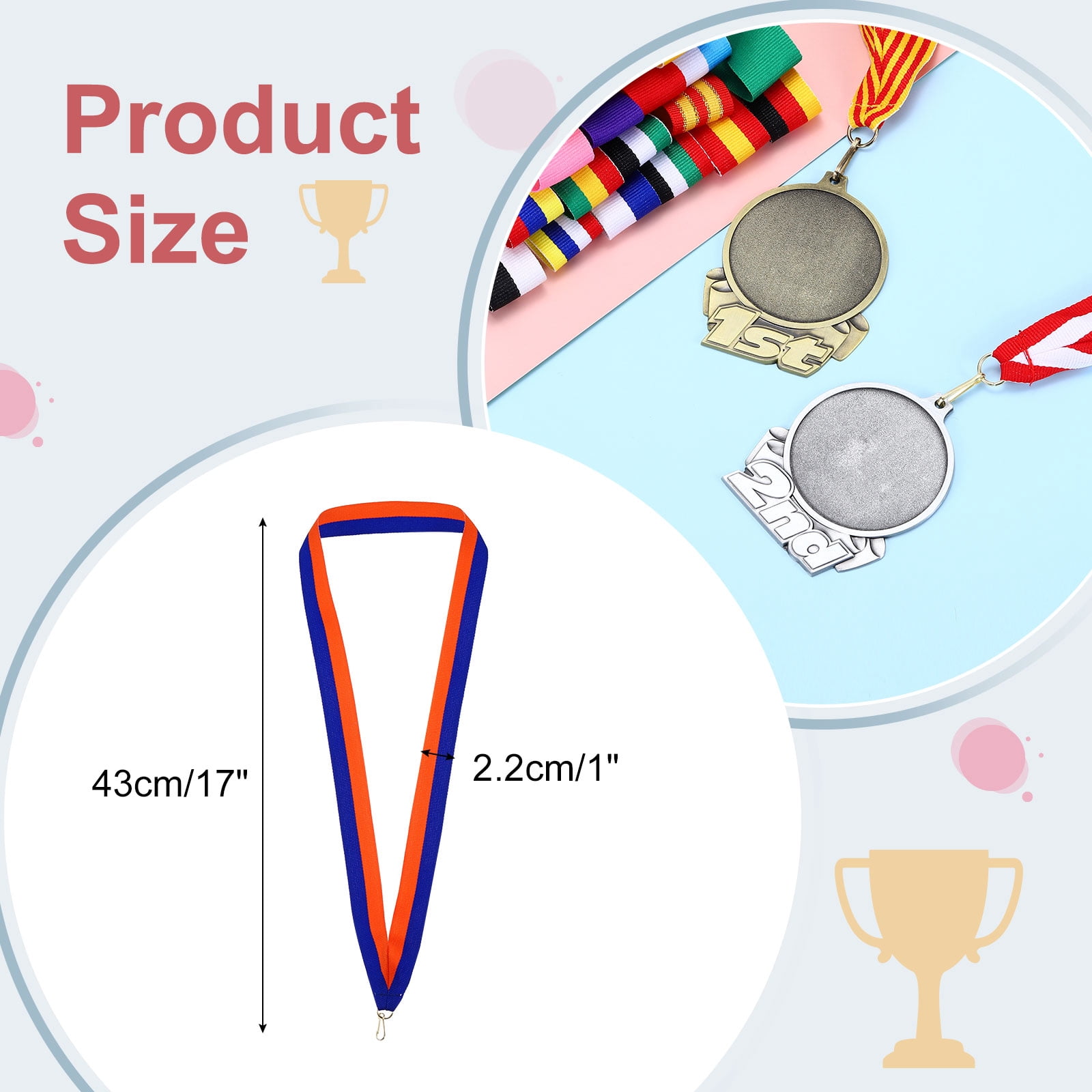 Uxcell 50Pcs Award Neck Ribbons with Snap Clip Medal Lanyards Blue/Orange