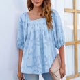 thumbnail image 4 of Top de camisa de manga farol con textura floral de chifón con cuello cuadrado de verano a la moda informal y sexy para mujer Pompotops FGAJ2957, 4 of 7