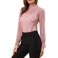 thumbnail image 4 of INSPIRE CHIC Women's Crochet Lace See Through Floral Ruffle Neck Blouse, 4 of 5