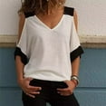 thumbnail image 4 of Clothing T Shirts for Women Casual Contrast Color Off Shoulder V Neck Short Sleeve T Shirt Women Summer Tops for Women 2026 Womens Blouses, 4 of 8