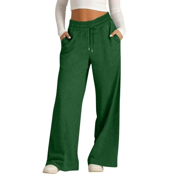 Resicozy Oversized Wide Leg Sweatpants Women Baggy Lightweight High Waisted Athletic Pants with Pockets Y2k Causal Palazzo Pant Dark Green 2XL