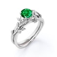 thumbnail image 4 of JeenMata Leaf and Vine - 0.5 TCW Round Cut Lab Created Emerald - Solitaire Wedding Ring Set - 18K White Gold Plating over Silver, 4 of 7