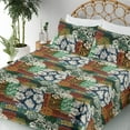 thumbnail image 3 of Ambesonne Ethnic Fitted & Flat Sheet with Shams 4 Pcs Set, Traditional Floral Sketch, Full, Marigold Ivory and Fern Green, 3 of 5