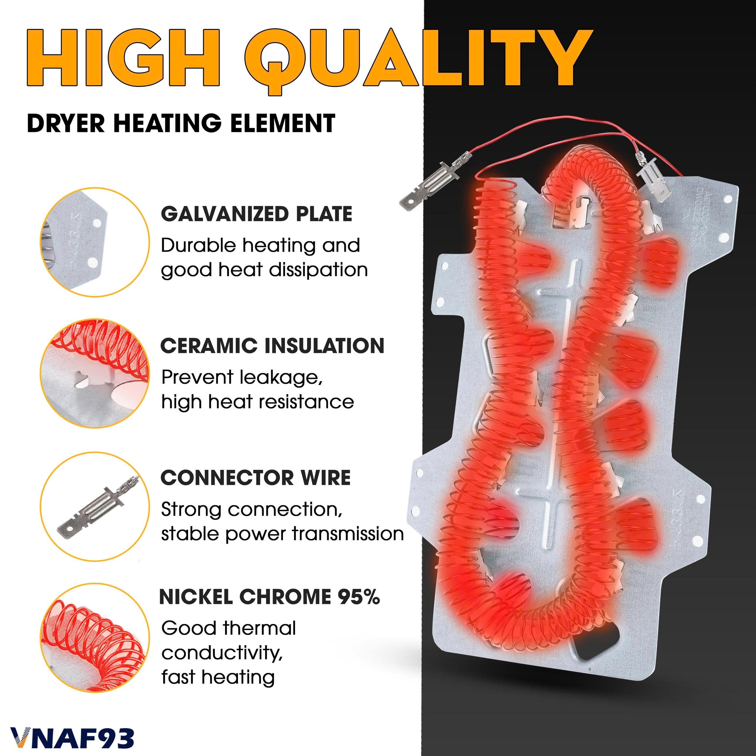 VNAF93 Dryer Heating Element for Samsung Dryer - DVE50R5400V/A3 DVE50M7450P/A3 DVE50R5200W/A3 DV42H5200EP/A3 DV40J3000EW/A2 Dryer Parts