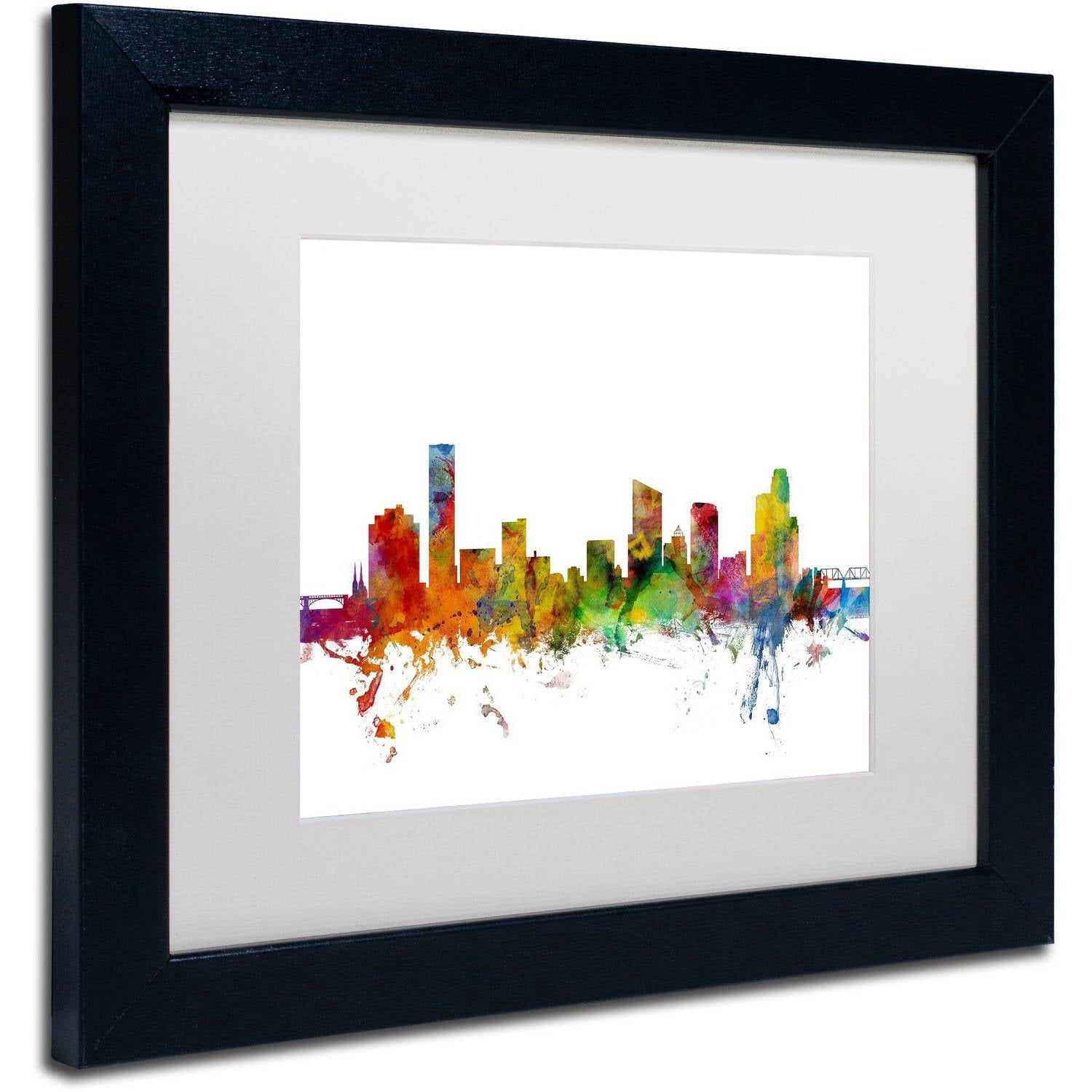 Trademark Fine Art 'Grand Rapids Michigan Skyline' Canvas Art by Michael Tompsett, White Matte, Black Frame