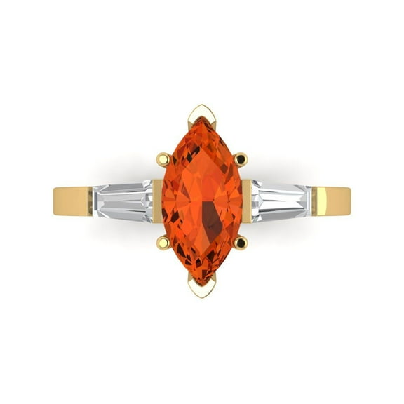 2 ctw 3 Stone Anniversary Ring for Women | Marquise Cut Simulated Red Diamond | Hyperallergenic Solid 14K Yellow Gold