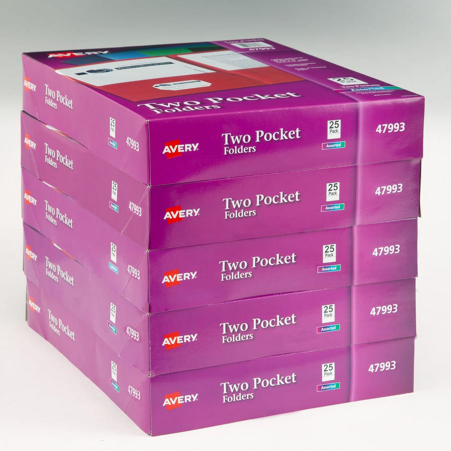 Avery® Letter Pocket Folder - 8 1/2" X 11" - 40 Sheet Capacity - 2 Internal Pocket(s) - Assorted - 125 / Carton