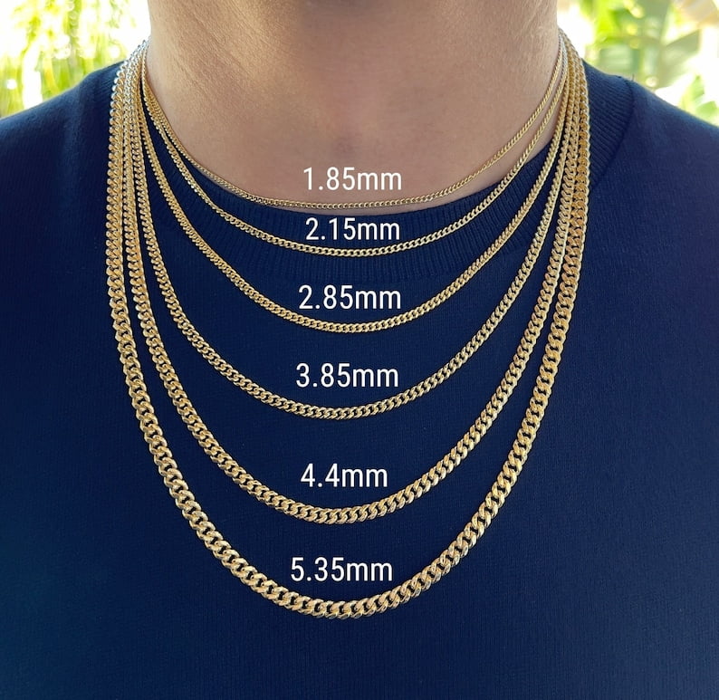 Jewelheart 14K Real Gold Miami Cuban Link Chain 1.85mm - 5.35mm Diamond Cut Curb Necklace For Men Women Boys Girls 16