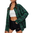 thumbnail image 1 of Women Plaid Flannel Shirt Jacket Button Down Lapel Long Sleeve Shirts Blouse Shacket Cardigan Coats Fall Spring Clothes, 1 of 7