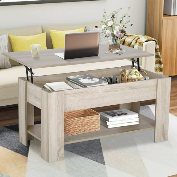 NiamVelo Lift Top Coffee Table with Hidden Storage Compartment, 41 in Wooden Coffee Table Accent Table for Living Room, Reception Room, Industrial Style, Grey