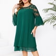 thumbnail image 4 of Uootdi Robes Formelles pour Femmes Col Rond Manches 3/4 Robes Brodées Grande Taille Robes Midi Élégantes Cadeau pour Invitée de Mariage, 4 of 6