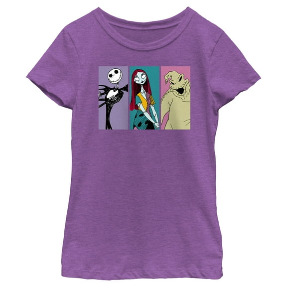 Girl's The Nightmare Before Christmas Jack, Sally, Oogie Panels  Graphic Tee Purple Berry X Large