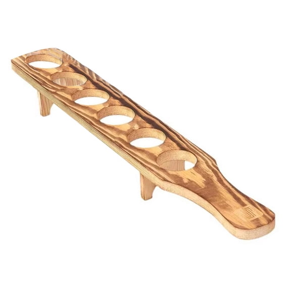 HOT Wine Glasses Stand Wooden Drink Serving Tray with 6 Glass Cup Rack Tequila Holder for Bar
