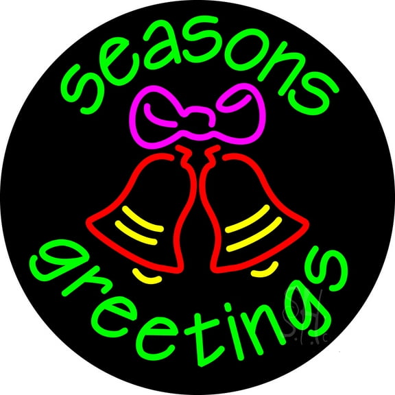 Cursive Seasons Greetings 2 LED Neon Sign 18 x 18 - inches, Clear Edge Cut Acrylic Backing, with Dimmer - Bright and Premium built indoor LED Neon Sign for special occasion decor.