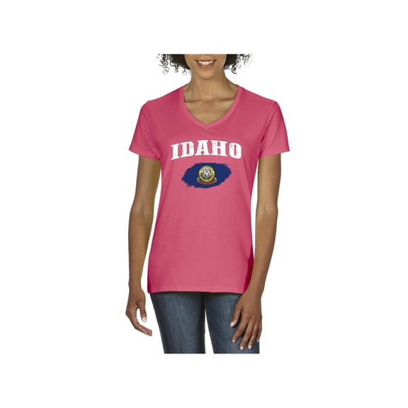 Women's T-Shirt V-Neck Short Sleeve - Idaho Flag
