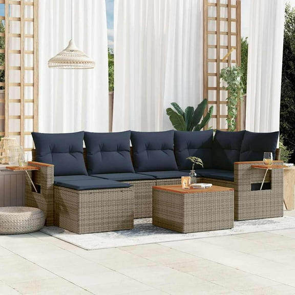 vidaXL 7 Piece Patio Sofa Set with Cushions Grey Poly Rattan (US only)