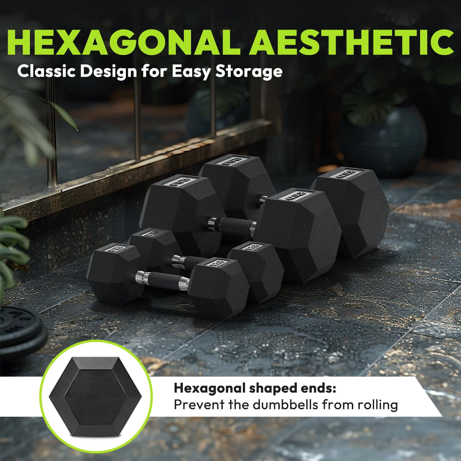 HANDBODE Hex Rubber Dumbbells, Non-Slip Handle Design for Secure & Comfortable Grip, Hand Weights for Strength Training and Home Gym / Pair of 25 LB