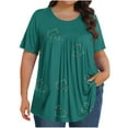 thumbnail image 1 of Plebaso Hauts pour Femmes Grande Taille Manches Courtes Blouses Plissées Décontractées Col Rond Été Tuniques Amples, 1 of 6