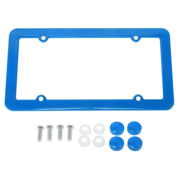 License Plate Frame Stainless Steel Car License Plate Frame Bracket with Screws Caps 4 Hole Blue Round Hole Wide Frame