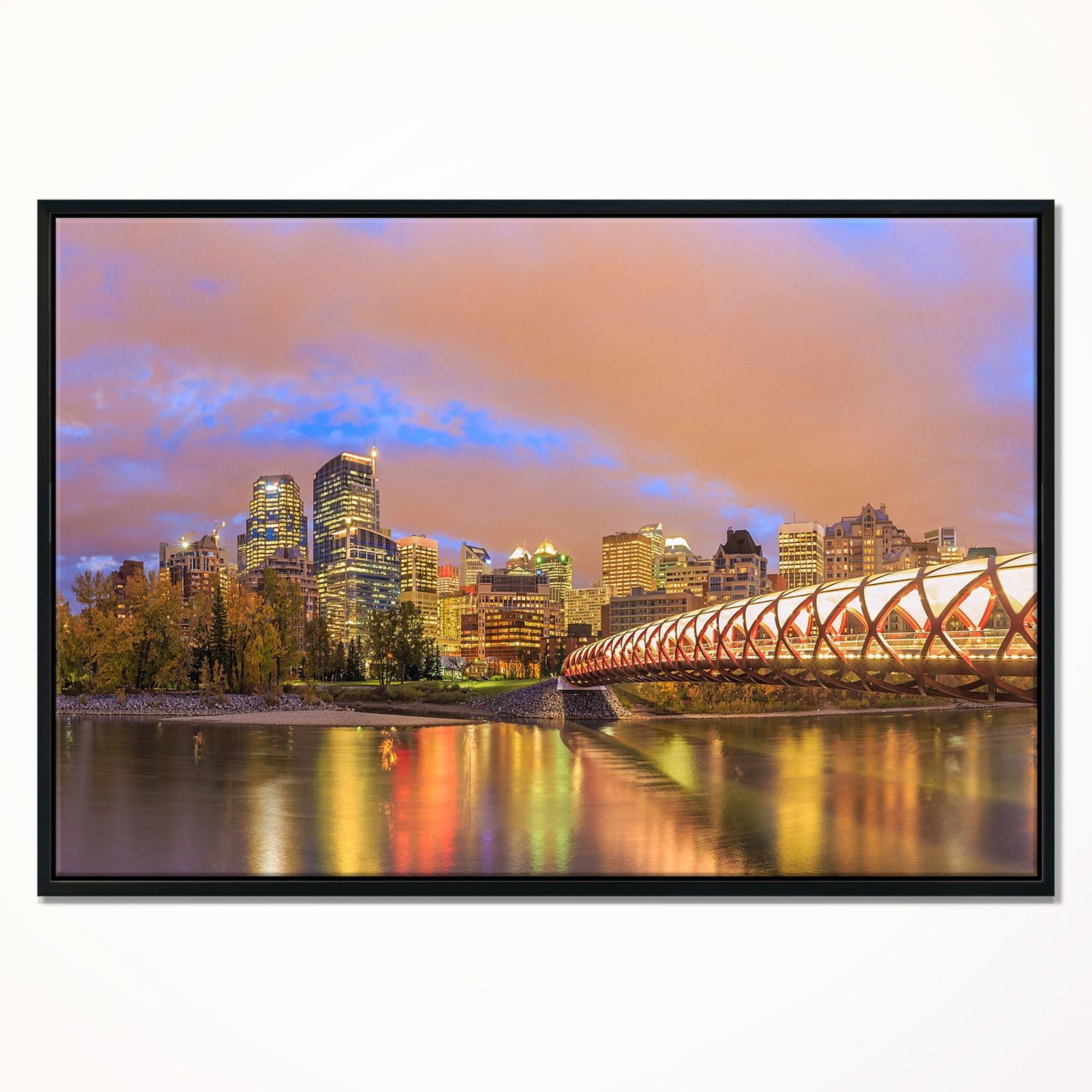Design Art Calgary at Night Framed Canvas Art Print