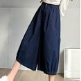 thumbnail image 4 of Women's Lantern Pants Summer Solid Casual Elastic Waist Wide Leg Dress Pants with Pockets Loose Fit Capris Free Size(Free Size,Blue), 4 of 5