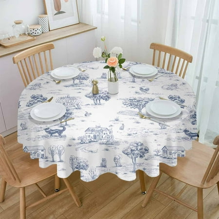 

Countryside Retro Tree Animal Round Table Cloth Waterproof Wedding Holiday Tablecloth Coffee Table Decor Table Cover