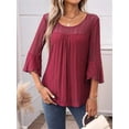 thumbnail image 5 of Women'S Ruffle 3/4 Sleeve Elegant Dressy Blouses Crew Neck Double Layers Mesh Tunic Tops Red S, 5 of 7