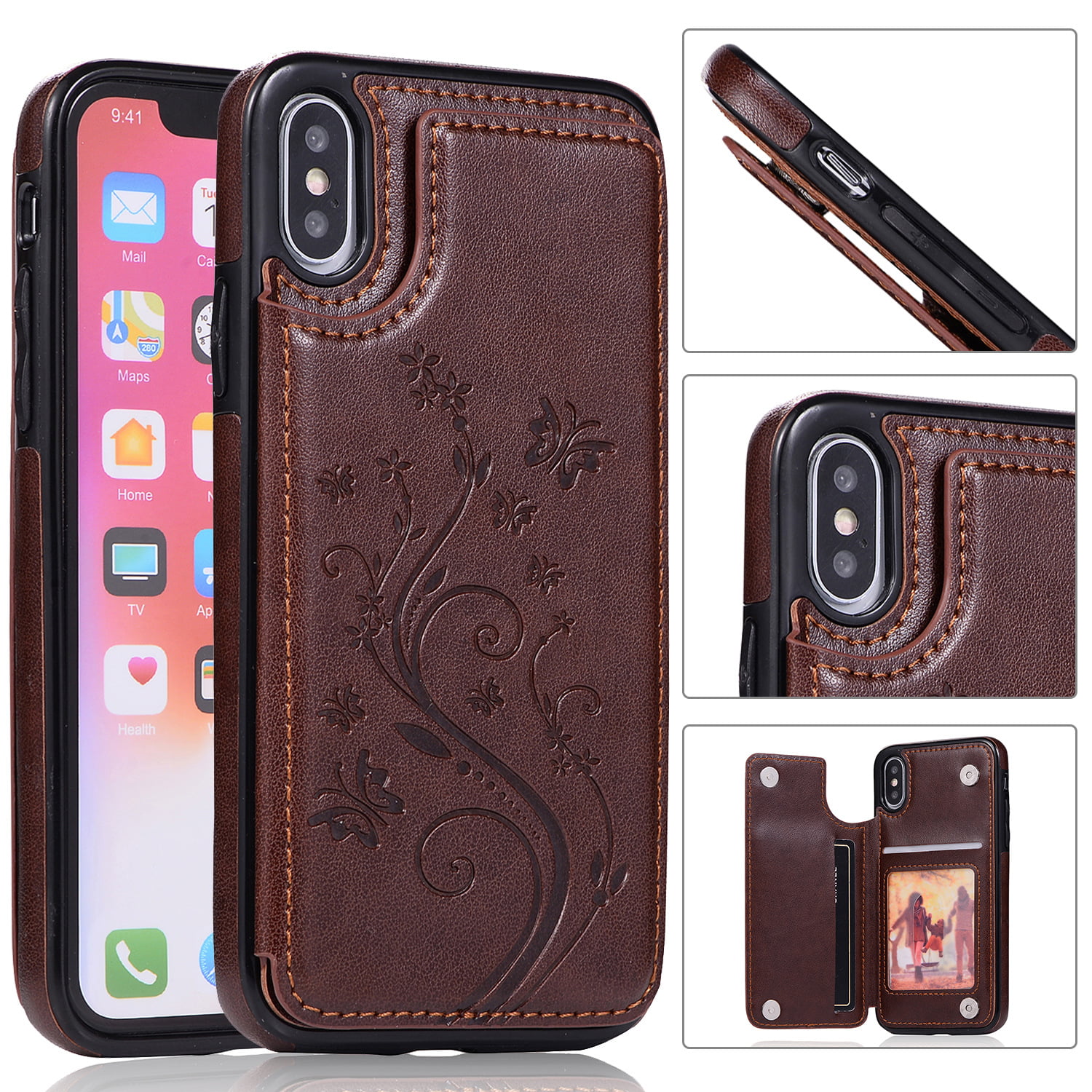 iPhone Xs Max, Black for iPhone X/XS|XR|XS Max Wallet Case PU Leather TPU Bumper Flip Standing Purse Magnetic 360 Full Body Cover with ID Credit Card Slot 