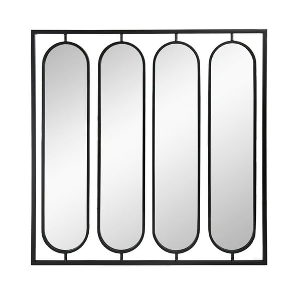 36 Inch Modern Wall Decor, 4 Swiveling Oblong Mirrors, Black Metal Frame - Saltoro Sherpi