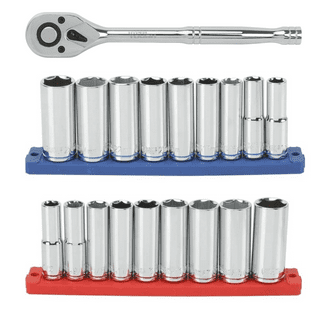 3/8 In. Drive 6-Point Universal Joint Impact Socket Set With Rails And Tray, 19-Piece (6-24 Mm) SID97103