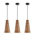 thumbnail image 4 of 3Pcs Natural Rattan Basket Light Fixture Beige Bamboo Hand Woven Bamboo Pendant Light, 4 of 12