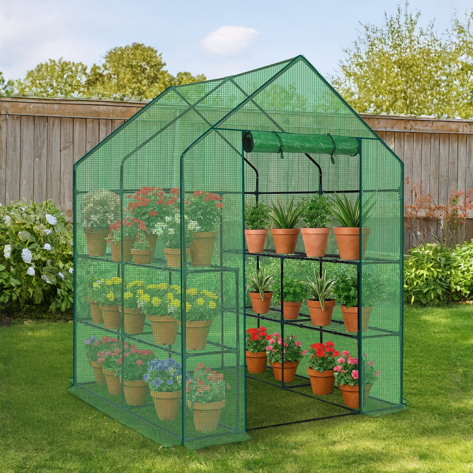 Zimtown 56" Walk-In Plant Greenhouse, 8-Tier Shelves, PE Cover, Indoor/Outdoor, Green