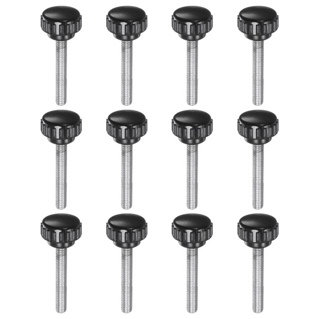 Unique Bargains 12 Pack M6 x 40mm Filetage Mâle 20mm Moleté Poignée Boutons de Serrage Poignée Pouce Vis Noir