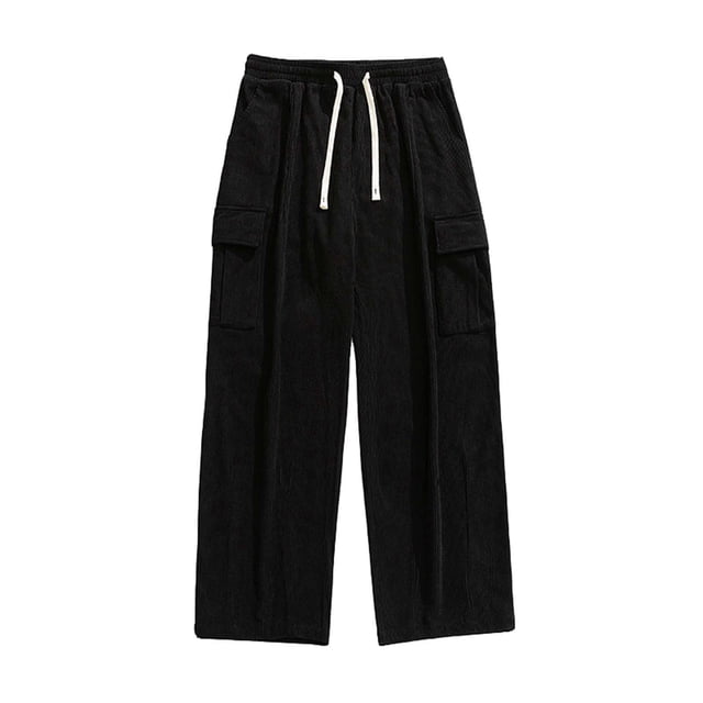 Pantalones cargo informales de pana con cintura elástica y cordón para hombre - Tejido de poliéster, tallas M-XXXL, corte holgado, cuatro bolsillos profundos