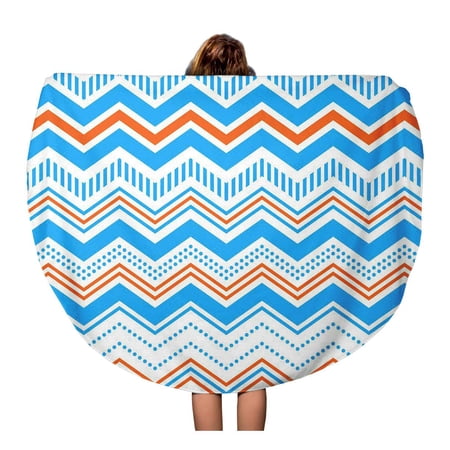 SIDONKU 60 inch Round Beach Towel Blanket Blue Color Colorful Chevron Geometric Abstract Orange Contrast Creative Travel Circle Circular Towels Mat Tapestry Beach Throw