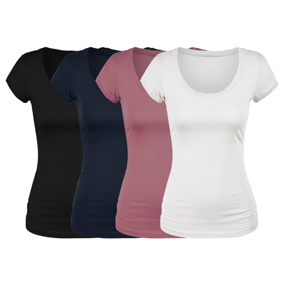 Essential Basic Scoop Neck Short Sleeve Tee Women Basic Tshirt - Value Pk Deal, Junior to Plus Sizes