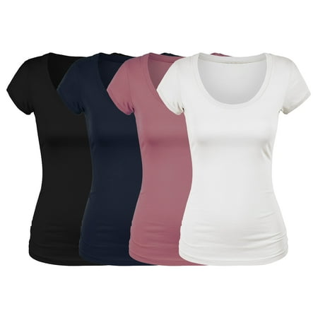 Essential Basic Scoop Neck Short Sleeve Tee Women Basic Tshirt - Value Pk Deal, Junior to Plus (Best Deals On Plus Size Clothing)