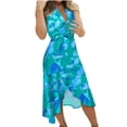 thumbnail image 2 of SMihono Robe d'Été Bohème pour Femmes Grande Taille Robe Sans Manches à Imprimé Col en V avec Lacets Ourlet Irrégulier (Inclut Ceinture), 2 of 8