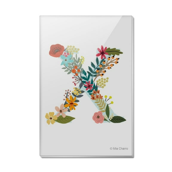 Letter X Floral Monogram Initial Rectangle Acrylic Fridge Refrigerator Magnet