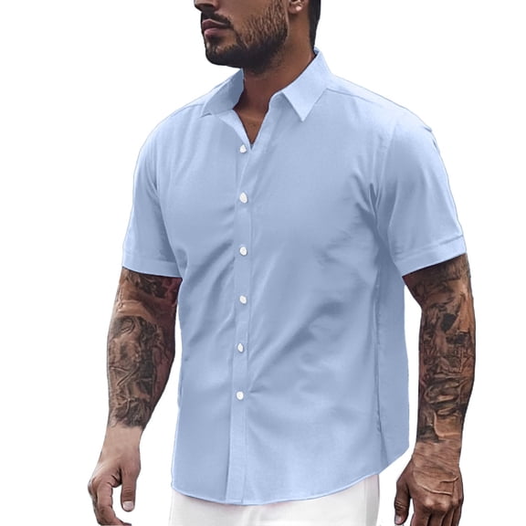 QHFBli Mens Short Sleeve Dress Shirts Stretch Stain Shield Casual Button Down Shirts Solid Formal Shirt
