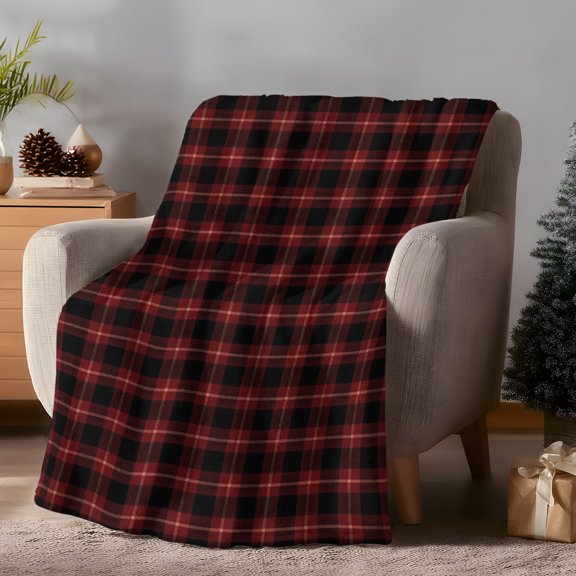 Throw Blanket Fleece Throw Blanket 40x50in, Red Black Classic Check Soft Lightweight Bed Blankets Minimalist Grids Fuzzy Couch Blankets for All Season