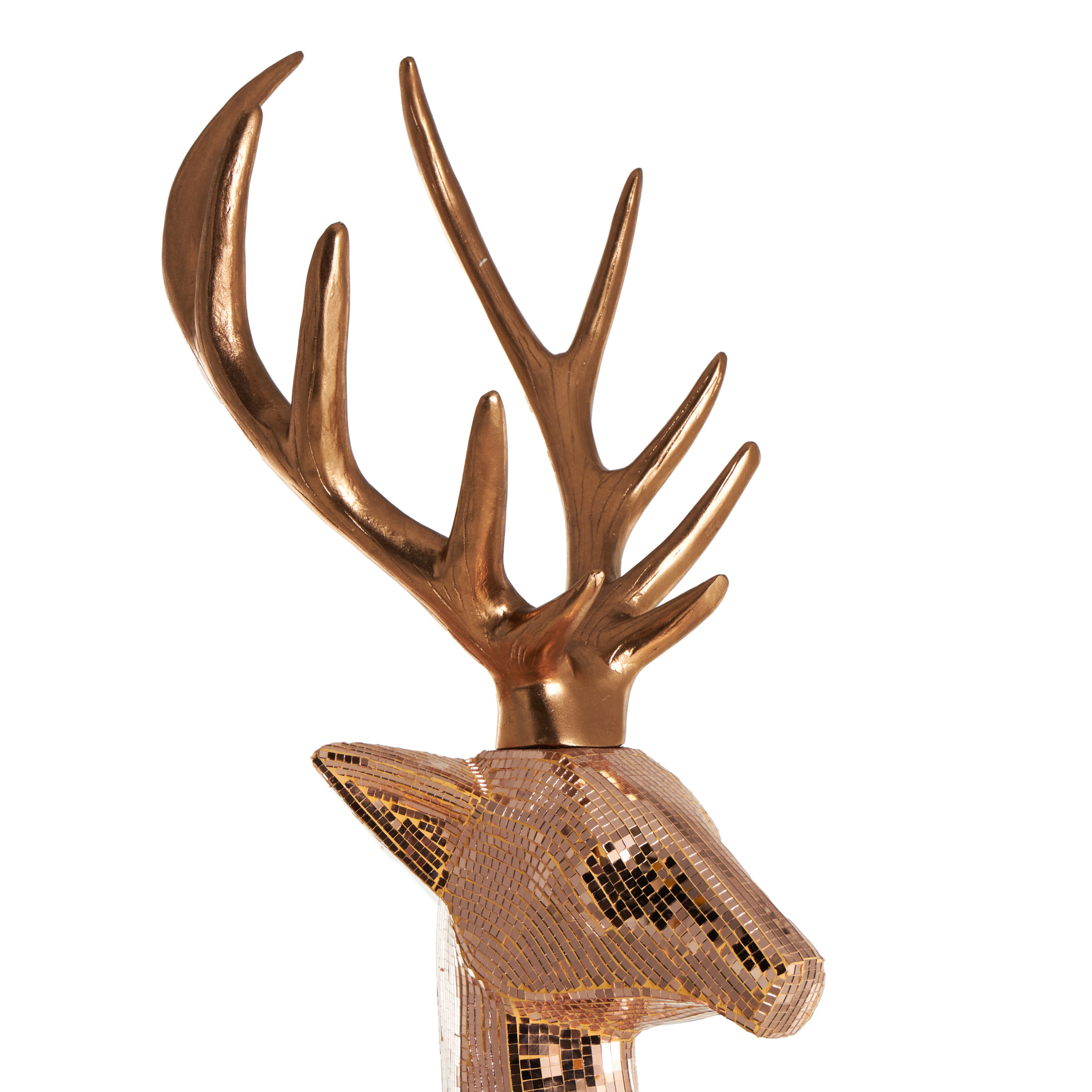 34" x 61" Copper Fiberglass Floor Reindeer Christmas Sculpture with Mosaic Pattern, by DecMode
