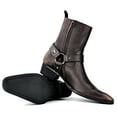 thumbnail image 2 of OSSTONE Dress Boots Chelsea Designer Boots for Men Zipper-up Leather Casual Heel Shoes JY017-Vintage Brown-7 Vintage Brown, 2 of 6