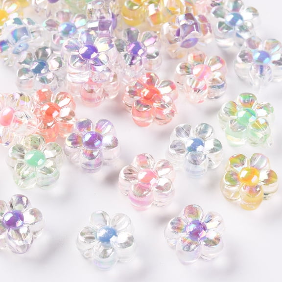 Transparent Acrylic Beads Bead in Bead AB Color Flower Mixed Color 12x12.5x6mm Hole: 2.5mm