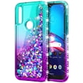 thumbnail image 6 of Nagebee Phone Case for Motorola Moto E 2020 with Tempered Glass Screen Protector (Full Coverage), Glitter Liquid Floating Sparkling Bling Diamond, Durable Girls Cute Case (Aqua/Purple), 6 of 6