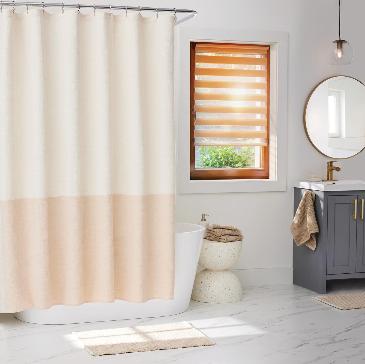 Better Homes and Gardens Tan Color Block Boucle Cotton/Poly Shower Curtain, 72" x 72"