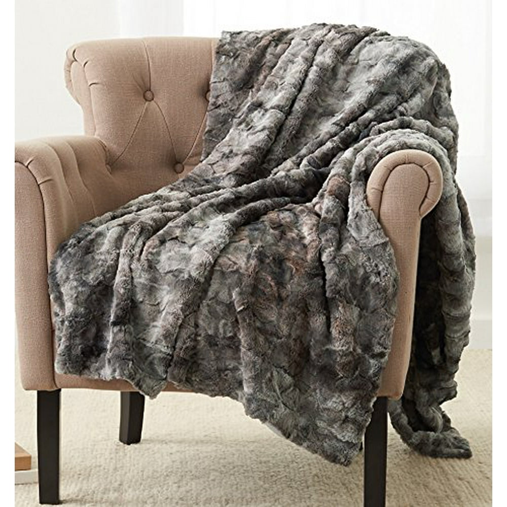 Pinzon Faux Fur Throw Blanket 63 x 87 Inch, Frost Grey