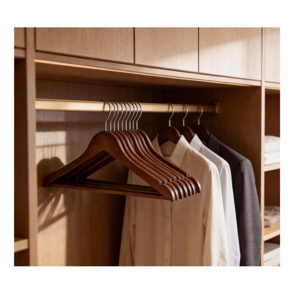 Wooden Hangers 10 Pack with 360° Swivel Hook Walnut